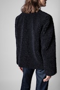 Mila Soft Curly Coat - Women's boiled wool effect coat in black