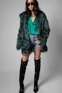 Cappotto Fridas - Cappotto in finta pelliccia verde, donna