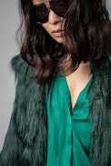 Cappotto Fridas - Cappotto in finta pelliccia verde, donna