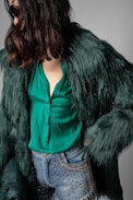 Cappotto Fridas - Cappotto in finta pelliccia verde, donna