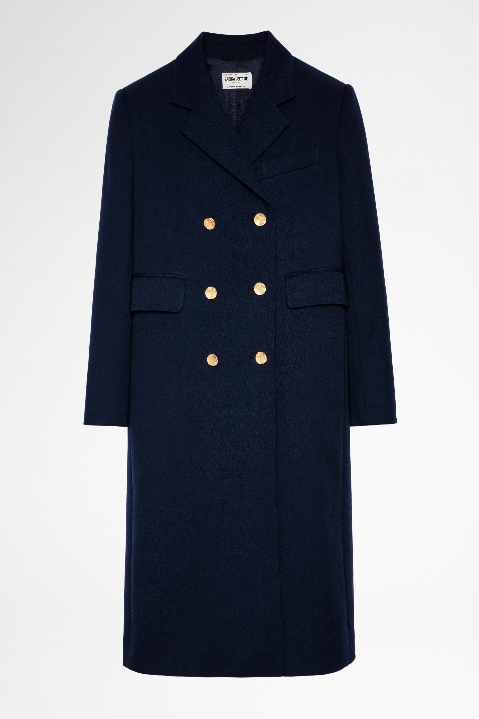 Maestro Coat Women's navy blue military coat with gold buttons