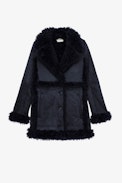 Festif Coat - Women's navy coat with faux shearling lining.