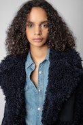Festif Coat - Women's navy coat with faux shearling lining.