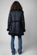 Festif Coat - Women's navy coat with faux shearling lining.