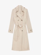 Trench La Parisienne - Cappotto lungo beige con chiusura a bottoni e annodato in vita.