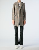 Marco Check Coat - Women's plaid mid-length coat with single button fastening.