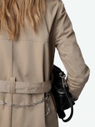 Mandy Trench Coat - Long brown water-repellent button-up trench coat with removable belt decorated with links and signature wings.