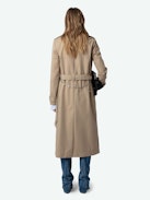 Mandy Trench Coat - Long brown water-repellent button-up trench coat with removable belt decorated with links and signature wings.
