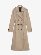 Mandy Trench Coat - Long brown water-repellent button-up trench coat with removable belt decorated with links and signature wings.