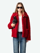 Fred Coat - Short red faux fur coat with collar and pockets.