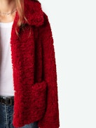 Fred Coat - Short red faux fur coat with collar and pockets.