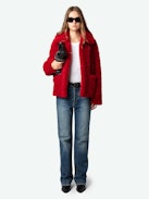 Fred Coat - Short red faux fur coat with collar and pockets.
