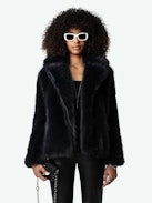 Freeze Coat - Women's short dark blue faux fur coat.