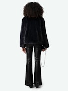 Freeze Coat - Women's short dark blue faux fur coat.
