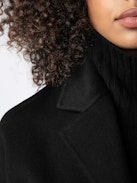 Meli Coat - Long black wool-blend coat with removable belt.