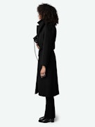 Meli Coat - Long black wool-blend coat with removable belt.