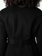 Meli Coat - Long black wool-blend coat with removable belt.