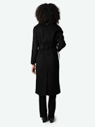 Meli Coat - Long black wool-blend coat with removable belt.