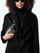 Meli Coat - Long black wool-blend coat with removable belt.