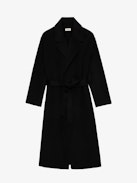 Meli Coat - Long black wool-blend coat with removable belt.