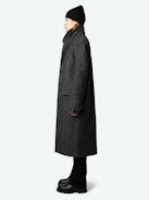 Mio Coat - Long anthracite wool blend coat with herringbone pattern, button fastening and pockets.