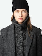 Mio Coat - Long anthracite wool blend coat with herringbone pattern, button fastening and pockets.