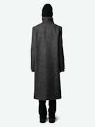 Mio Coat - Long anthracite wool blend coat with herringbone pattern, button fastening and pockets.