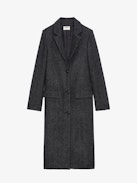 Mio Coat - Long anthracite wool blend coat with herringbone pattern, button fastening and pockets.
