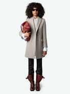 Marco Coat - Brown mid-length coat with button fastening and pockets.