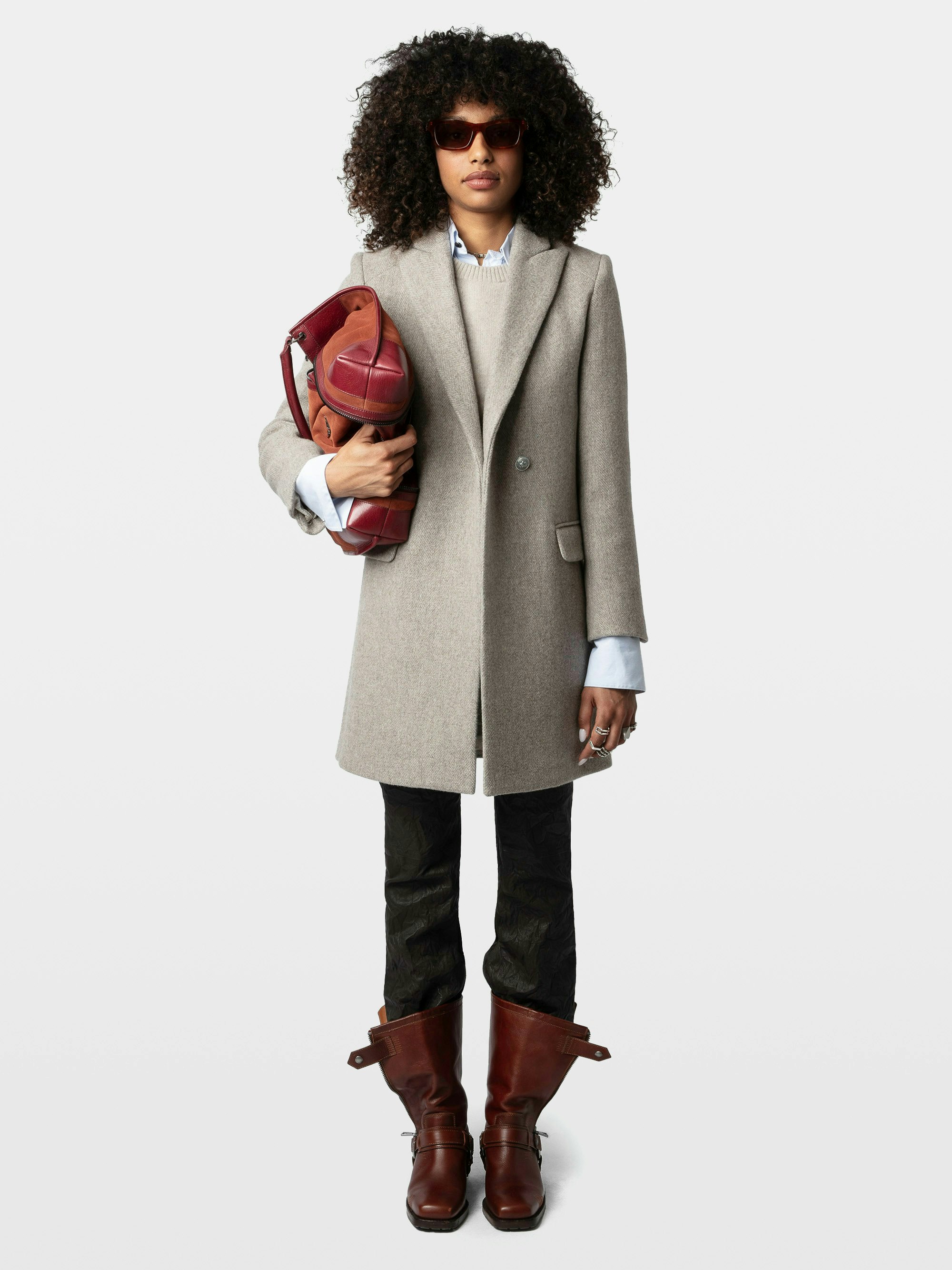 Marco Coat - Mid-length coat with button closure and pockets.