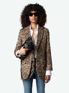 Abrigo Violet de Leopardo - Abrigo de largo medio marrón texturizado con jacquard de leopardo, cierre abotonado y bolsillos.