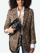 Abrigo Violet de Leopardo - Abrigo de largo medio marrón texturizado con jacquard de leopardo, cierre abotonado y bolsillos.