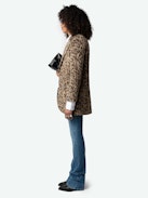 Abrigo Violet de Leopardo - Abrigo de largo medio marrón texturizado con jacquard de leopardo, cierre abotonado y bolsillos.