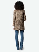 Abrigo Violet de Leopardo - Abrigo de largo medio marrón texturizado con jacquard de leopardo, cierre abotonado y bolsillos.