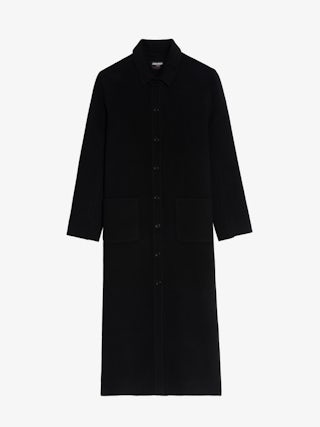 Micro Wool Coat - Long straight coat in wool blend, long sleeves, buttoned closure and applied pockets at the front.