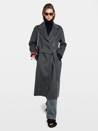 Meli Coat - Long coat with bathrobe style, double-faced, waist belt and long sleeves.