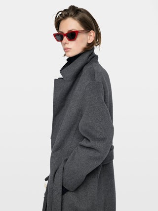 Meli Coat - Long coat with bathrobe style, double-faced, waist belt and long sleeves.
