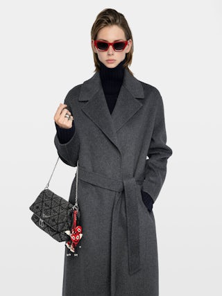 Meli Coat - Long coat with bathrobe style, double-faced, waist belt and long sleeves.