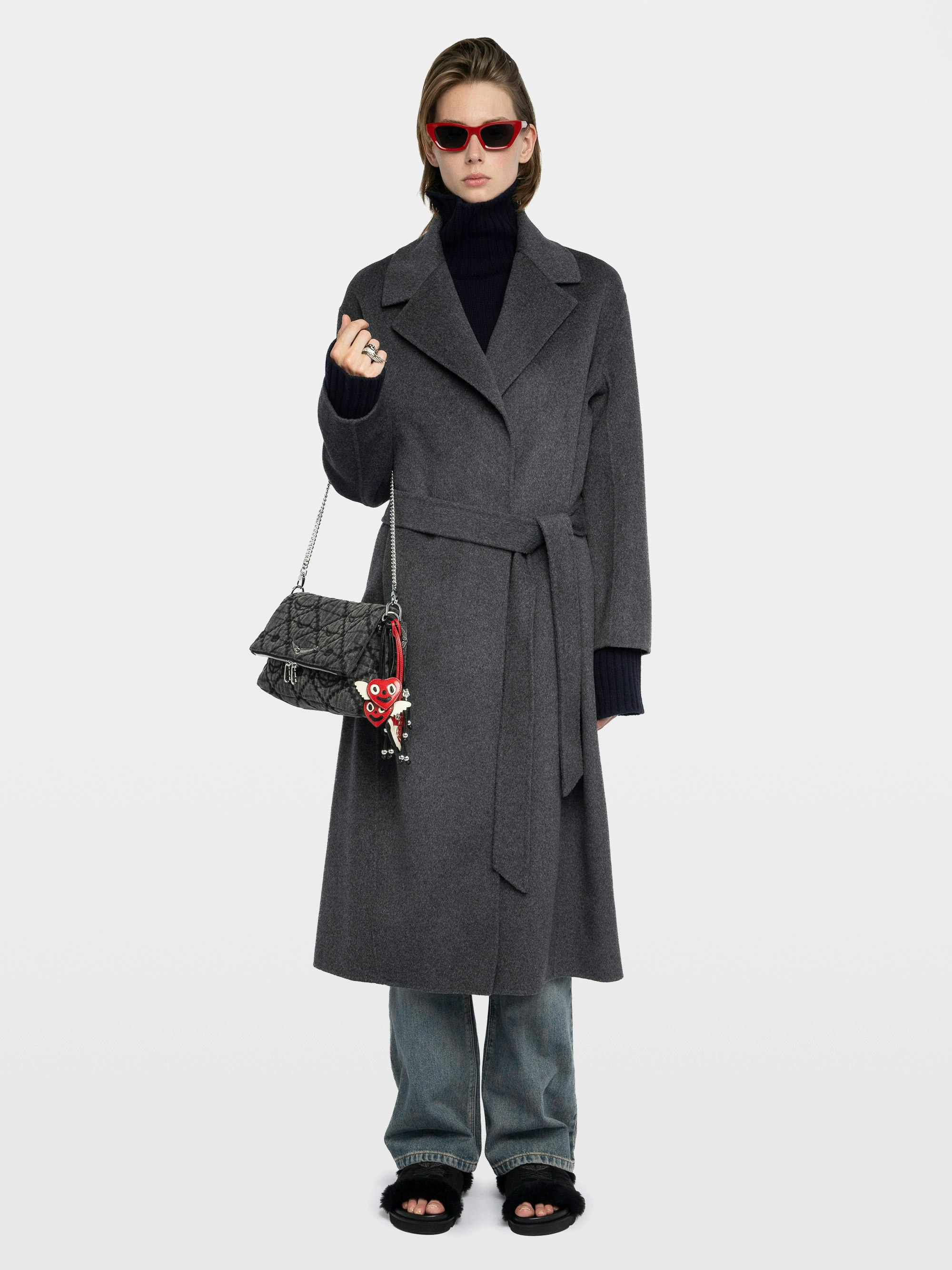 Long Anthracite Wrap Coat for Women | Zadig&Voltaire