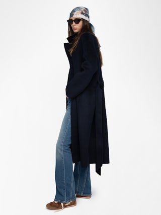 Manteau Meli - Manteau long esprit peignoir, double face, ceinture taille et manches longues.