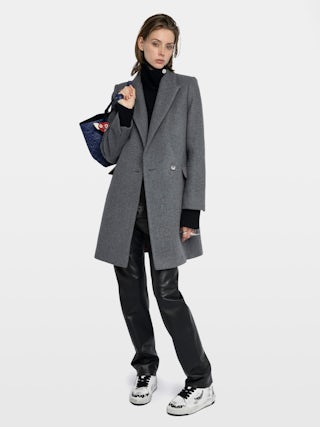 Miewl Coat - Pea coat style coat in wool blend, long sleeves and crossed buttoned closure.
