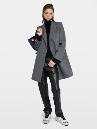 Miewl Coat - Pea coat style coat in wool blend, long sleeves and crossed buttoned closure.