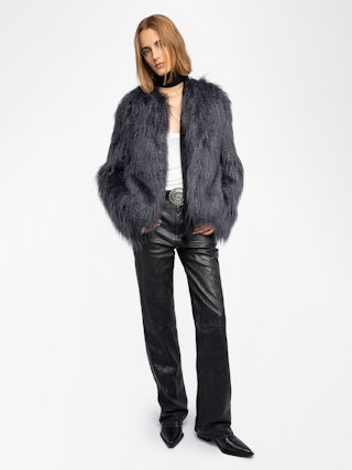 Freddie Curly Faux Fur Coat - Coat in curly faux fur with long sleeves.