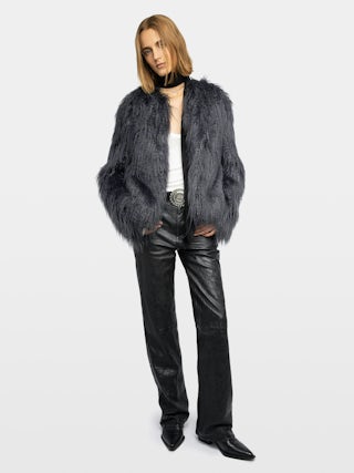 Freddie Curly Faux Fur Coat - Coat in curly faux fur with long sleeves.