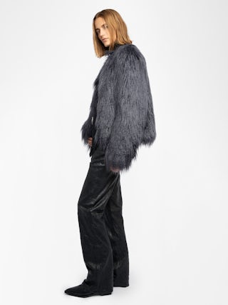 Freddie Curly Faux Fur Coat - Coat in curly faux fur with long sleeves.