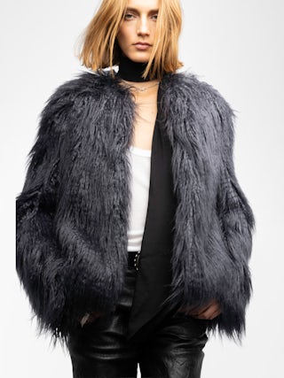 Freddie Curly Faux Fur Coat - Coat in curly faux fur with long sleeves.