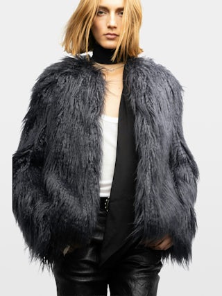 Freddie Curly Faux Fur Coat - Coat in curly faux fur with long sleeves.