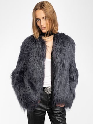 Freddie Curly Faux Fur Coat - Coat in curly faux fur with long sleeves.