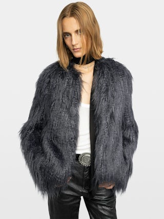 Freddie Curly Faux Fur Coat - Coat in curly faux fur with long sleeves.