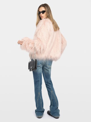 Freddie Curly Faux Fur Coat - Coat in curly faux fur with long sleeves.
